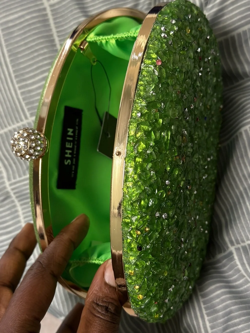 Green Beaded Crystal Oval Clutch